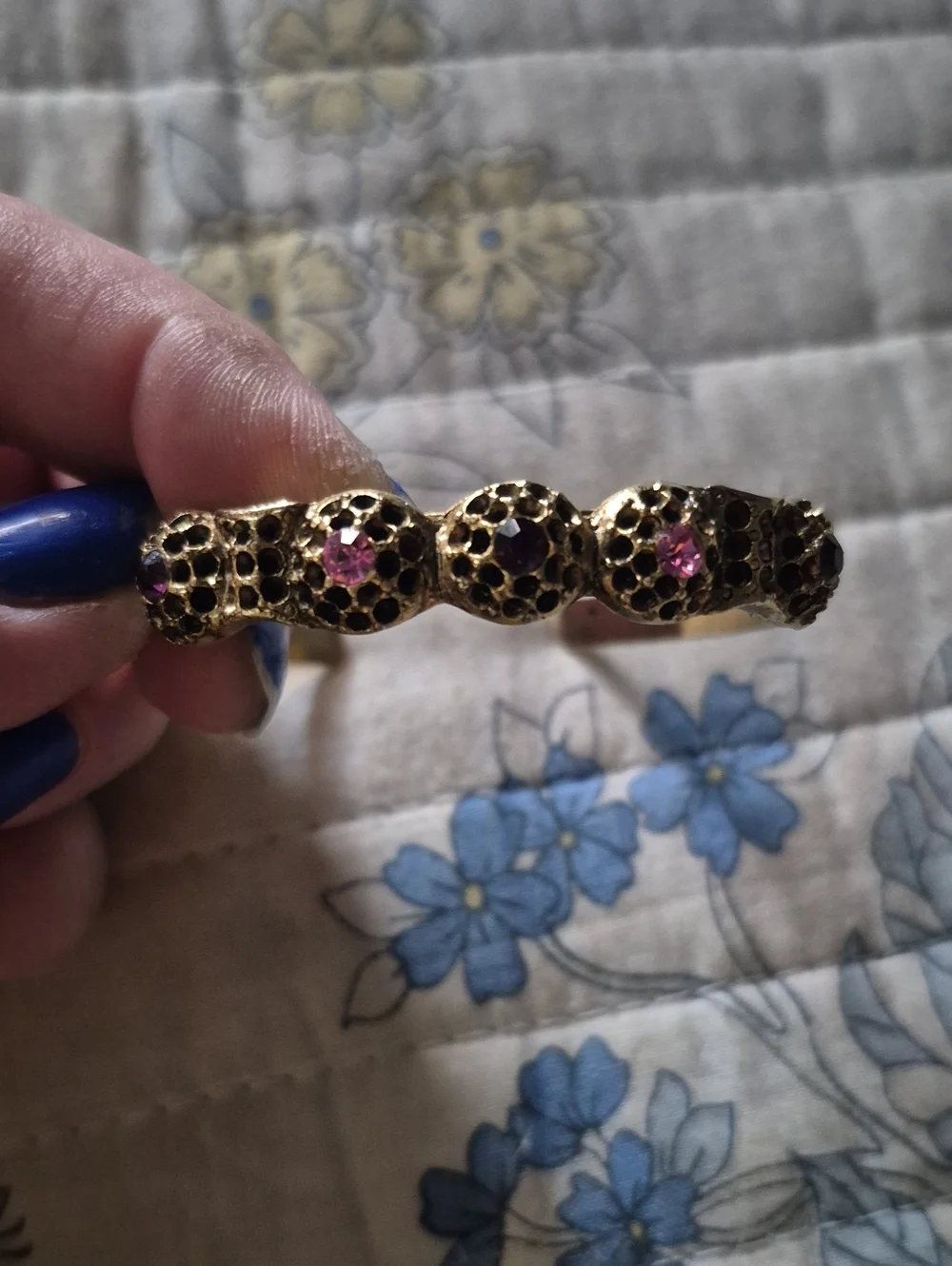 Gold-Tone Bracelet with Purple Gem Accents